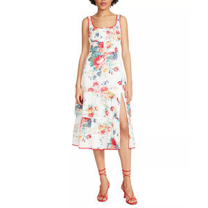 Betsey Johnson Riviera Tiered Floral A-Line Midi Dress White/Red Women's Size XS